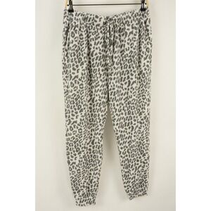 New Socialite Women's Large Fleece Ivory‎ Gray Leopard Print Jogger Sweatpants